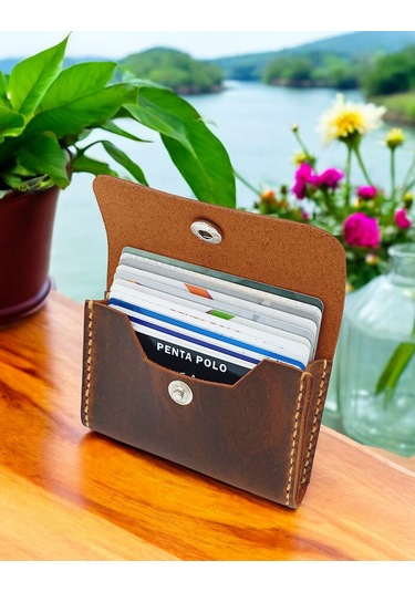 Cronder Hakiki Deri Yan Model Kutu Cüzdan Kartlık Kahverengi