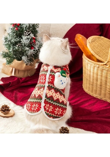 Maxaccess Kırmızı L Kedi Ve Küçük Köpekler İçin Kışlık Noel Kazak Yün Ceket