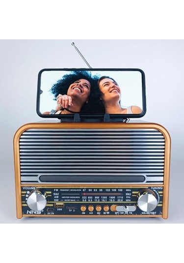 Ns-6678 Retro, Nostaljik, Ahşap Led Işıklı Müzik Seti Fm Radyo Usb Mp3 Player Bluetooth Hoparlör Tasarım-447