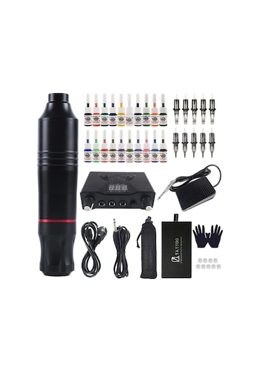 Magideal Profesyonel Kartuşlu Dövme Makinesi Kalem Döner Set Ayak Pedalı Siyah