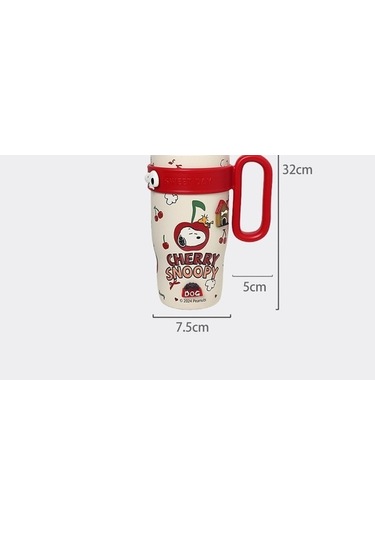 Pazly Snoopy Taşını Büyük Kapasiteli 800ml Termos Hasır Fincan Kırmızı Kırmızı