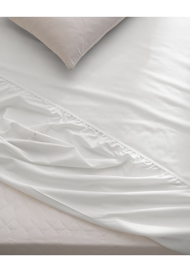 Manon Çift Kişilik %100 Pamuk Ranforce Lastikli Çarşaf - Beyaz Beyaz