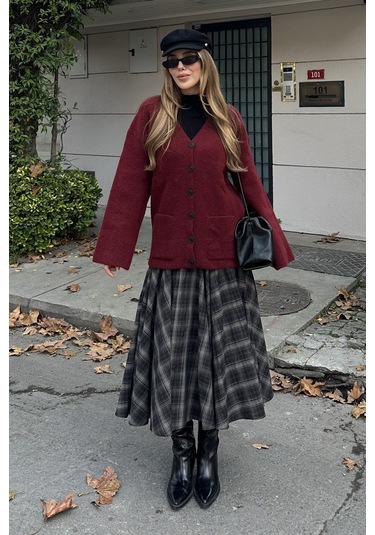 Bordo Çift Cepli Hırka - 04622 Bordo