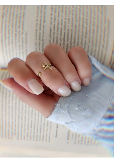 Yıldız Model Zirkon Taşlı Eklem Kıkırdak Kemik Ayarlanabilir Model Altın Renkli Yüzük Gold