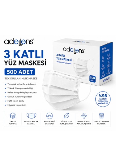 Yüz Maskesi 3 Katlı 500'lü