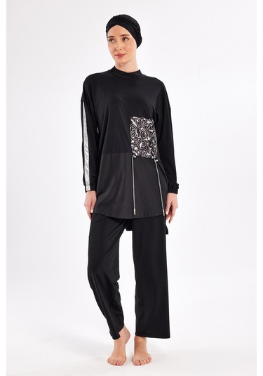 Likralı Bol Paça Tam Kapalı Tesettür Mayo 1117 Siyah01 Siyah01 Siyah