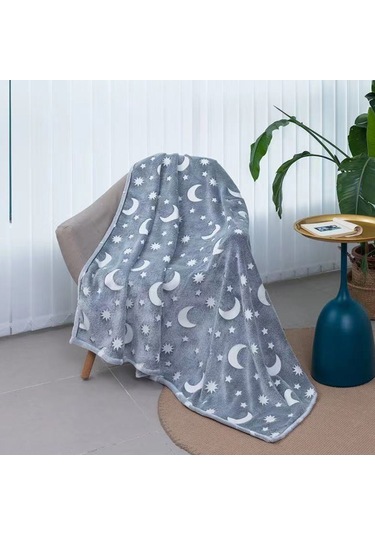 Xiyyadms Gri Ay Desenli Parlak Flannel Battaniye - Işık Veren, Hafif Ve Nem Geçirgen - 1x1.5m Kutulu Çocuklar İçin Uyku Koltuk K覆盖物 Gri