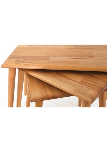 Dikdörtgen Masif Doğal 3'lü Zigon Modern Üçlü Yan Sehpa