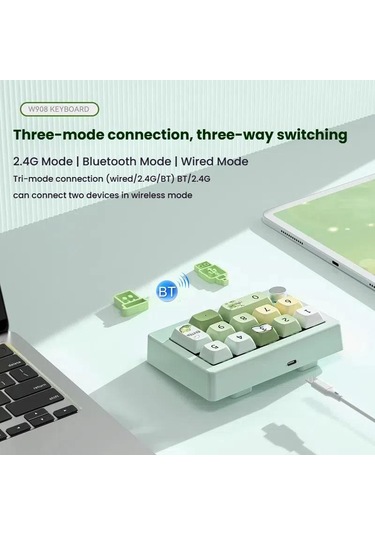 Mkespn W908 Wiresless Tri-mode Hot-swappable Macro-defined Rgb Backlit Oyun Mekanik Klavye Beyaz