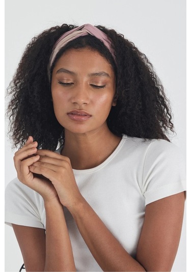 Beyaz Kısa Kol Bisiklet Yaka Vücuda Oturan Kaşkorse Crop + Bandana Set %100 Pamumklu, Esnek Rahat Beyaz-gül Kurusu-bej