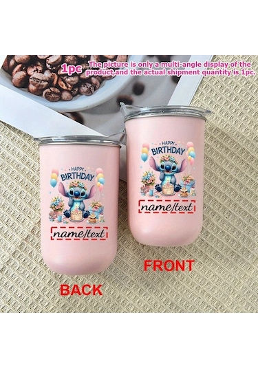 Honeybeeshop Pembe Stitch Kisisellestirilmis Termos Ozeli Isimli Baskili Hediyelik Pembe