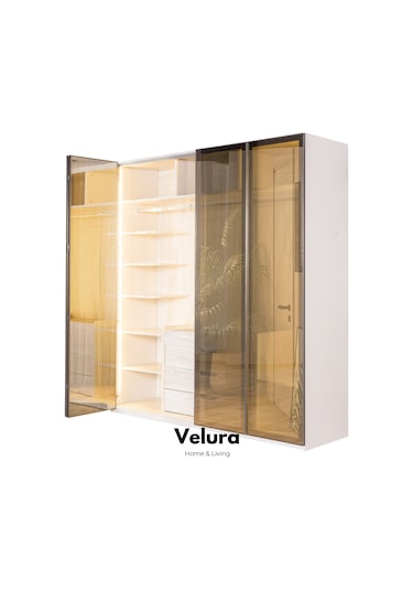 Tress 4 Cam Kapaklı Akordiyon Gardırop Dolap Krem