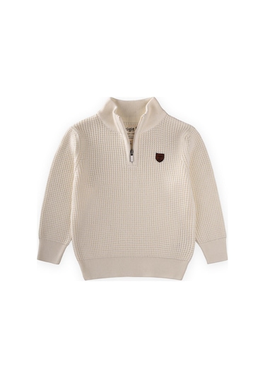 Selanik Triko Fermuarlı Kazak 2-11 Yaş Ekru Ekru