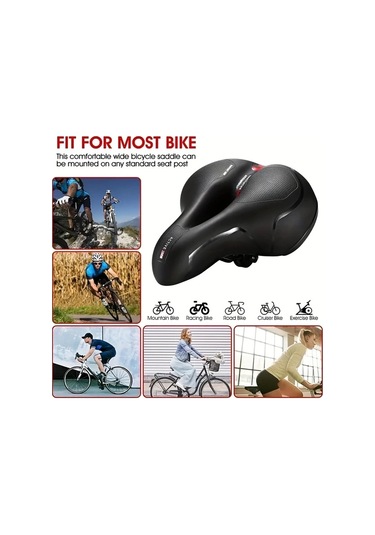 Motion003 Geniş Bisiklet Koltuğu Dağ Büyük Şehir Bisikleti İçin Şok Emici Boşluklu Tasarım Siyah Kırmızı Siyah+kırmızı