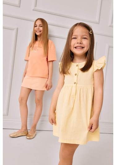 DeFacto Kız Bebek Basic Düz Kısa Kollu Flamlı Poplin Yazlık Elbise Z7402A225SMYL118