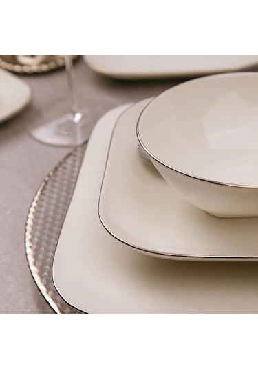 Kütahya Porselen Bone Minas 51 Parça Yemek Takımı Platin Fileli