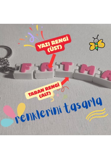 İsimli Hareketli Anahtarlık - 2 Renkli Çok Renkli