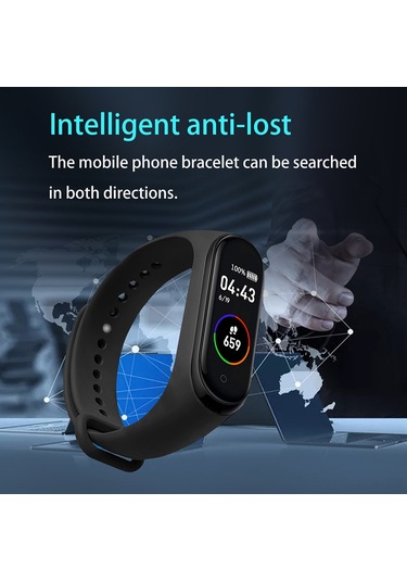 Geeroyoo Siyah M4 Akıllı Bileklik - 0.96 İnç Renkli Ekran, Adım Sayımı, Kan Basıncı, Kalp Atımı Ve Uyku İzleme, Çoklu Spor Modu, Arama Engelleme