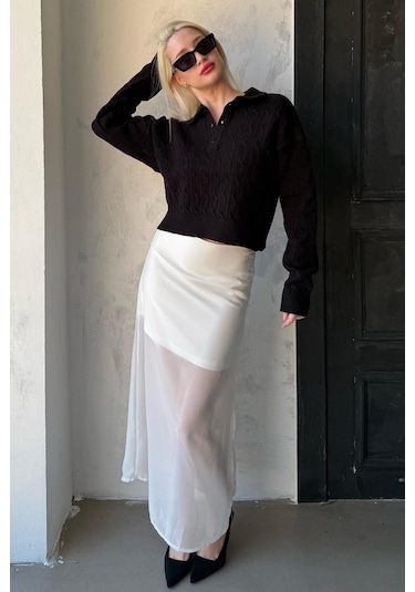 Madmext Madmext Beyaz Şifon Kadın Etek Mg2340 Beyaz