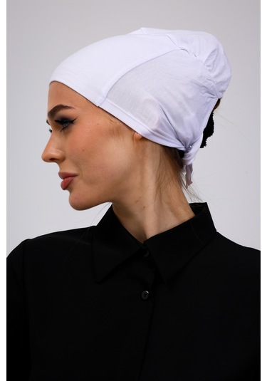 Kaymayan Silikonlu Dikişsiz Bone Beyaz - Kaymaz Kadın Tesettür Bağlamalı İç Bone Beyaz