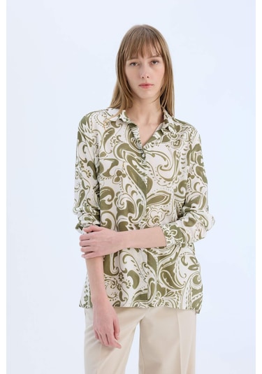 DeFacto Oversize Geniş Kalıp Desenli Uzun Kollu Gömlek Tunik E4347AX25SPKH503