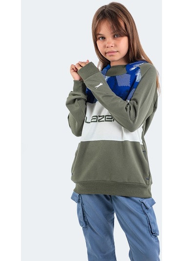 Slazenger DRAGICA IN Çocuk Kapüşonlu Cepli Haki Sweatshirt