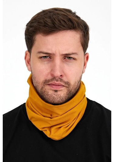 Erkek 4 Fonksiyonlu Koruyucu Pamuklu, Esnek, Terletmez, Bandana, Boyunluk, Maske - Tek Ebat / Koyu Hardal Koyu Hardal