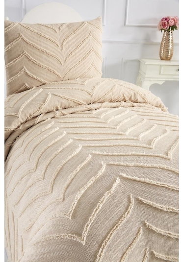 Çeyiz Diyarı Sementina 2 Parça Tek Kişilik Pike Takımı Bej Bej