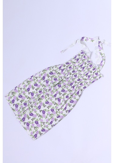 Kız Çocuk Askılı Elbise Çiçek Desenli B35 Hcm00119 Fuşya