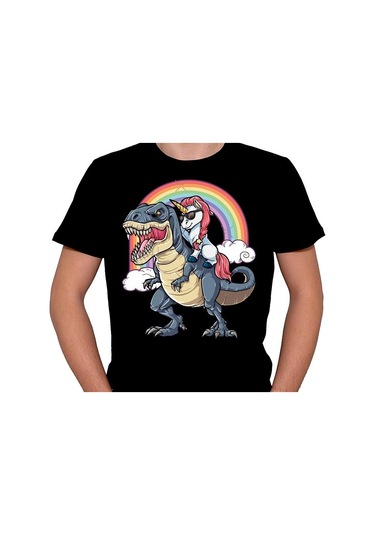 Dinazor Dinasour Unicorn Gökkuşağı Rainbow Tişört Unisex T-shirt 001