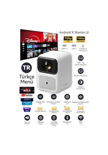 Wanbo Dali 1 Taşınabilir Bluetooth Hoparlör Modlu Projeksiyon Cihazı