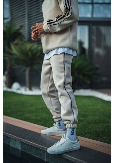 Lulikwear 3 İplik Sweatshirt Ve Eşofman Takımı Krem