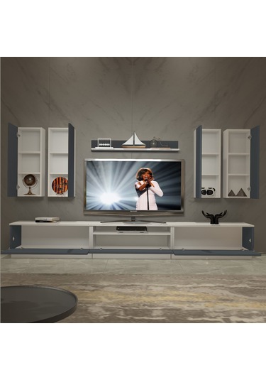 Decoraktiv Trendstyle 8d Mdf Tv Ünitesi Tv Sehpası Beyaz - Antrasit