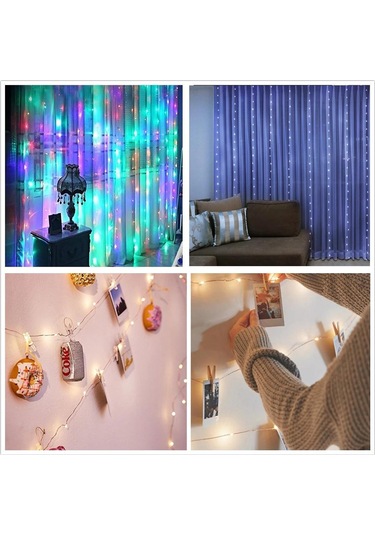 Vkemall Oda Dekorasyon Işığını: 3m 300 Led Mavi Perde Işık Zinciri, Uzaktan Kumanda Ve Pil Dahil Mavi
