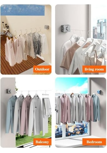 5.1m Duvara Monte Geri Çekilebilir Çamaşır İpi Ayarlanabilir Geri Çekilebilir Görünmez Ağır Hizmet Tipi Paslanmaz Çelik Tel İç Mekan Dış Mekan Balkon Çamaşır Çamaşır Kurutma Beyaz