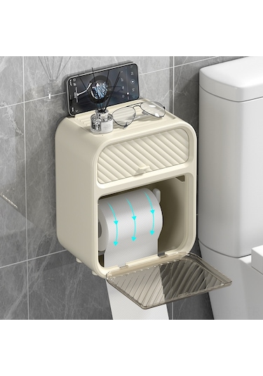Yunboo Duvar Montlu Su Geçirmez Tuvalet Kağıdı Kutusu - Delme Olmayan Kurulum, Dayanıklı Malzeme, Beyaz Renk Diğer