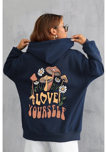 Just Baskılı Bisiklet Yaka Sweatshirt Lacivert