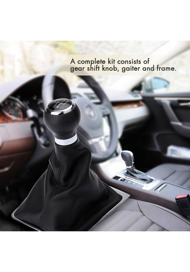 Geeksen Vw Passat B6 İçin 5 Vites Manuel Vites Topu + Kılıf + Çerçeve Tam Set - Kolay Kurulum Siyah Pu Deri Plastik Siyah