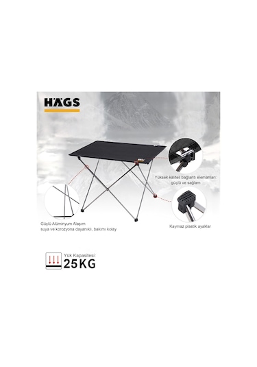 Haegs Ultralight Katlanır Kamp Masası, Piknik, Bbq, Balıkçılık, Avcılık, Plaj İçin Masa Orta Siyah