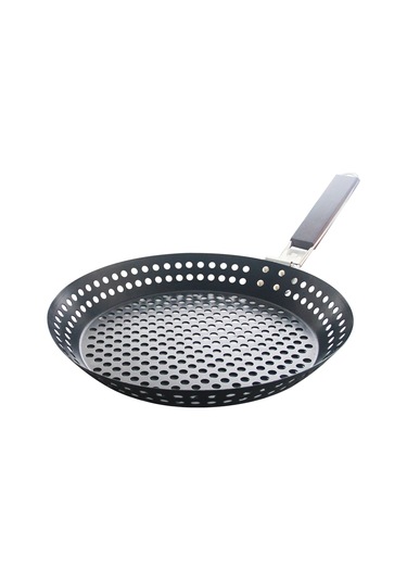 Kangvka Siyah Metal Izgara Tava, Kaymaz Kaplama, Katlanabilir Ahşap Sap, Barbekü İçin Et-balık-makarna, Lavaboya Uygun, 30.5cm Çap Çok Renkli