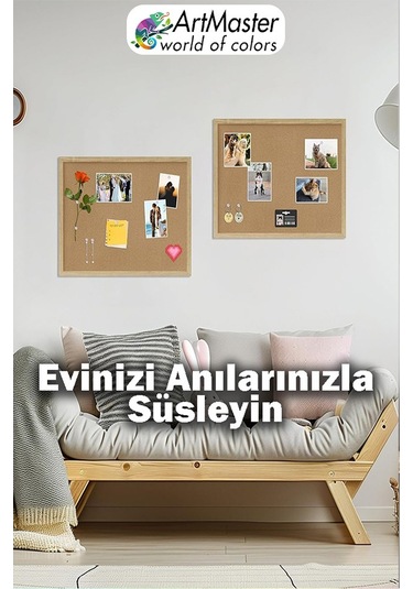 Mantar Pano Ahşap Çerçeve Duvara Monte 60x90 Cm 1 Adet Harita Çivisi Hediyeli Dekorasyon Mantar Çerçeve Evde Okulda Büro 60 x 90 CM