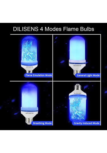 Teltree E27 Mavi Led Alev Lambası - Dinamik Yangın Efekti - Kütle Çekimi Kontrolü - Ev Dekorasyonu Işığı