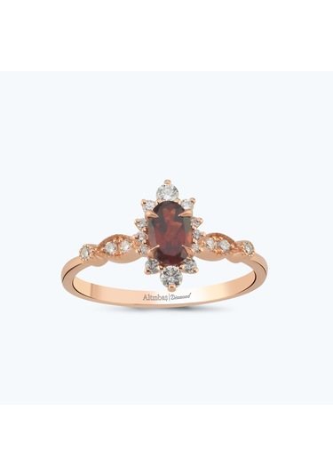 Altınbaş Pırlanta Garnet Taşlı Oval Yüzük Pnf002pgrn-14k