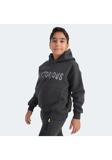 Slazenger LEXUS Çocuk Kapüşonlu Cepli Koyu Gri Sweatshirt