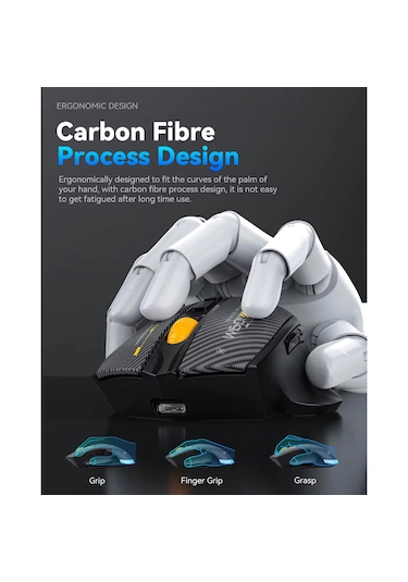 Mkespn Sxs-w601 7 Tuşlu Gaming Mouse Karbon Fiber 3 Modlu Kablolu - Bluetooth - Usb Alıcılı 12800 Dpı Makro Tanımlı Oyun Faresi -