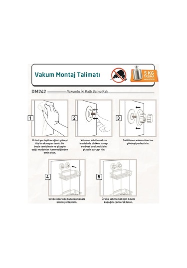 Vakumlu Banyo Rafı Şampuanlık 2 Katlı Siyah S242 Siyah