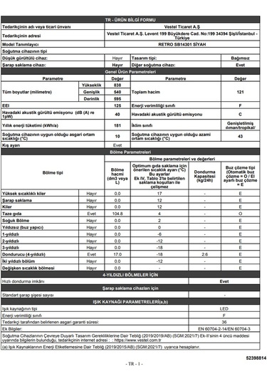 Vestel Retro SB14301 Siyah 121 LT Mini Buzdolabı