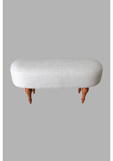 Dikdörtgen Puf Craft Bukle Şönil Kumaş Ahşap Ayaklı Modern Tasarım Krem