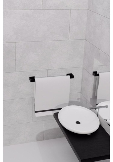 Dione Store Metal Parlak Siyah Metal Havluluk, Yapışkanlı Tasarım, Banyo Askısı Gri