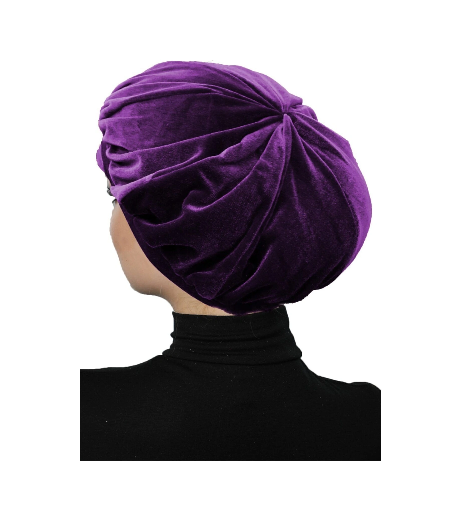 Kadife Şapka Toka Detaylı Mor Hazır Türban Tesettür Bone Mor
